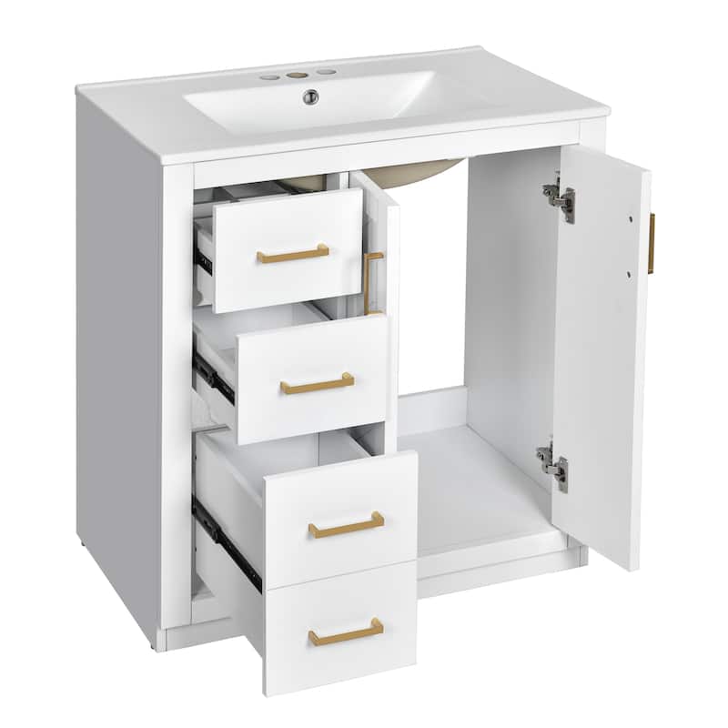 Roomfitters 60" Double Sink Bathroom Vanity with Ceramic Top, Solid Wood Storage Cabinet with Drawers and Soft Close Doors