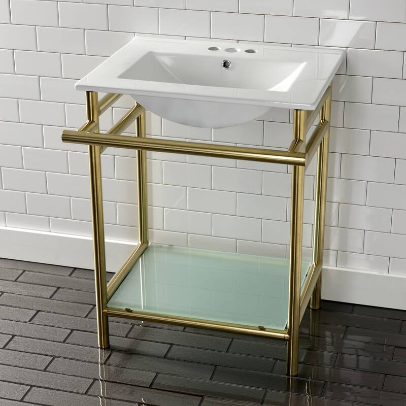 Kingston Brass 24" Rectangular Ceramic, Glass, Stainless Steel Console