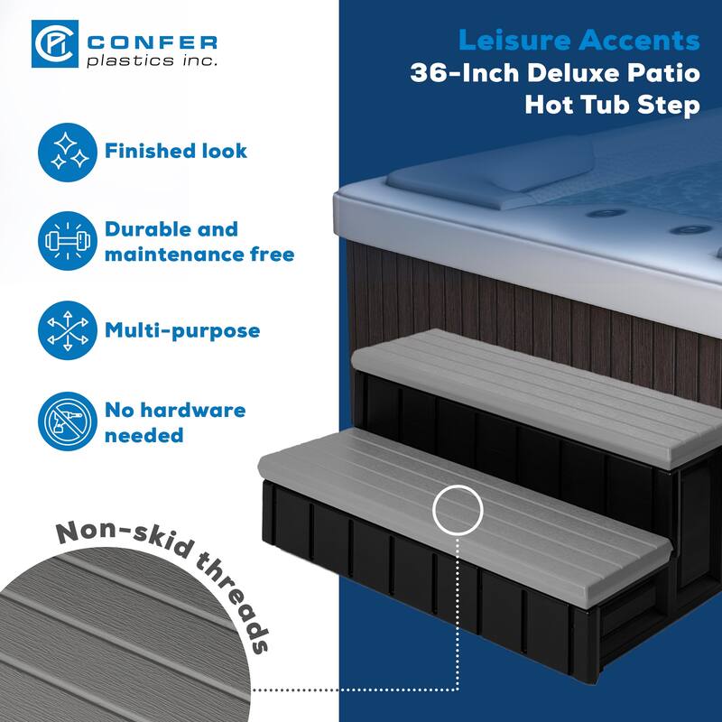 Confer Plastics Leisure Accents Deluxe Spa Steps, 36" Wide Hot Tub Stairs, Gray - 36 x 24 x 14 inches