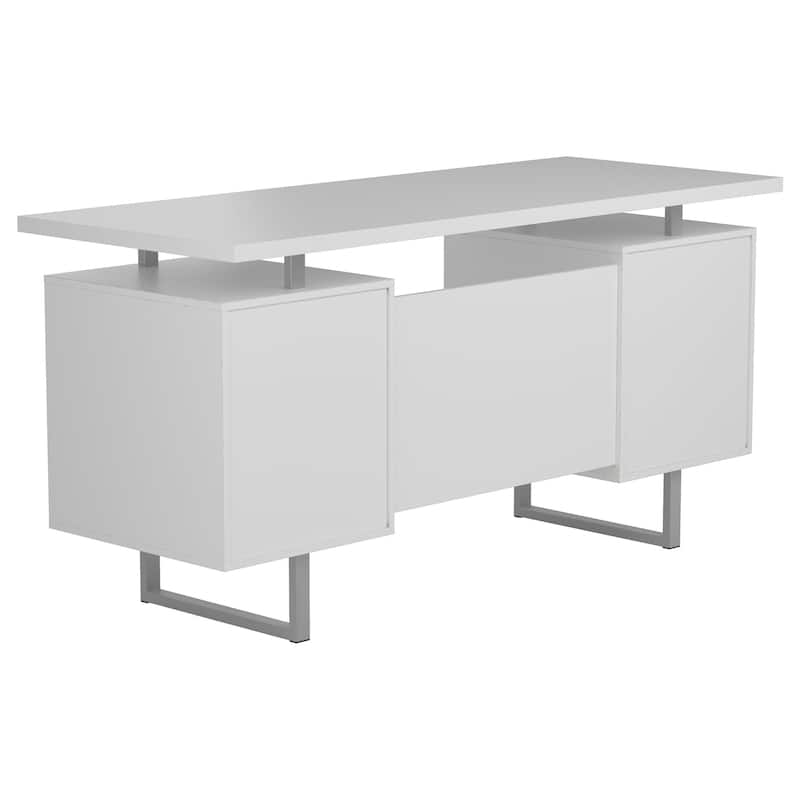 GDFStudio - Harper Modern High Gloss Computer Desk with Two Drawers, Sled Legs, and Efficient Storage Solutions