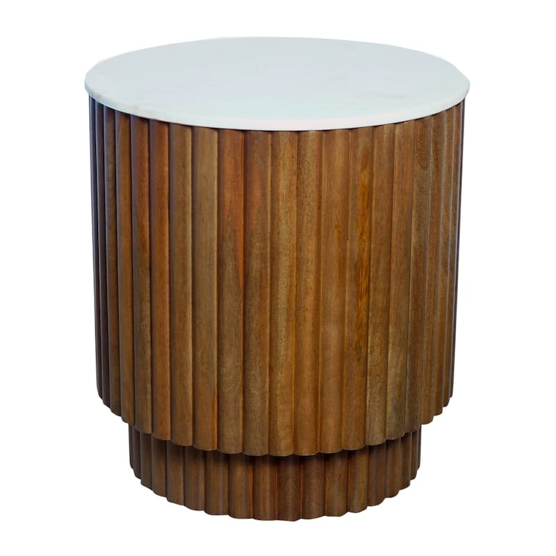 Sevita Round Mango Wood and Marble Modern Side Table