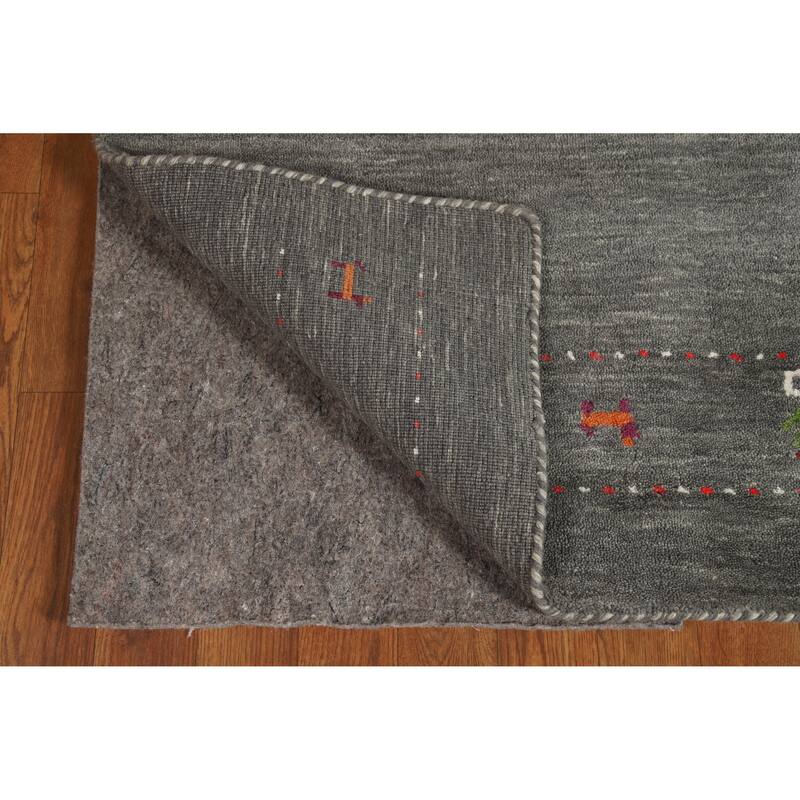 Hand Knotted Oriental 100% Wool Carpet Tribal Animal Pictorial Greys & Charcoal Gabbeh Area Rug - 4' 11'' X 3' 0''