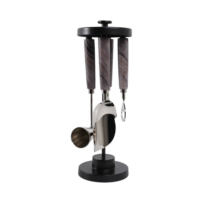 Metal Stone Utensil Display Decorative Sleek Stand Modern Accent - 4" x 4" x 13"