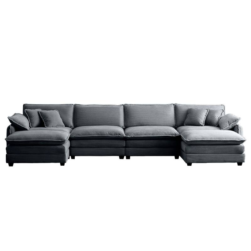 6-piece Oversized Corduroy Upholstered U-Shaped Modular Sectional Sofa with 2 Removable Ottoman and Free Combination