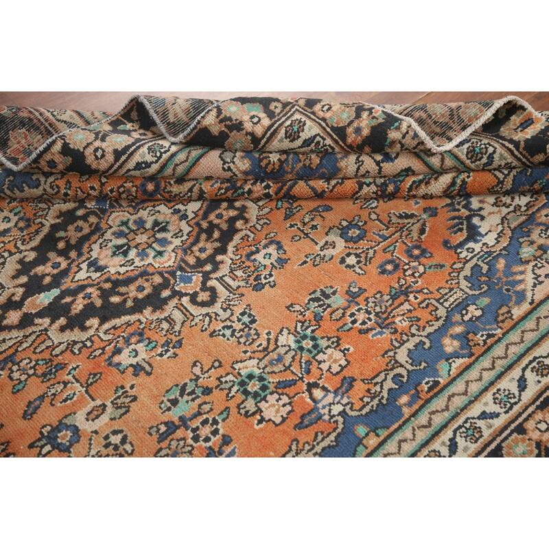 Hand Knotted Oriental 100% Wool Carpet Traditional Floral Oranges & Rust Hamedan Area Rug - 8' 8'' X 5' 9''