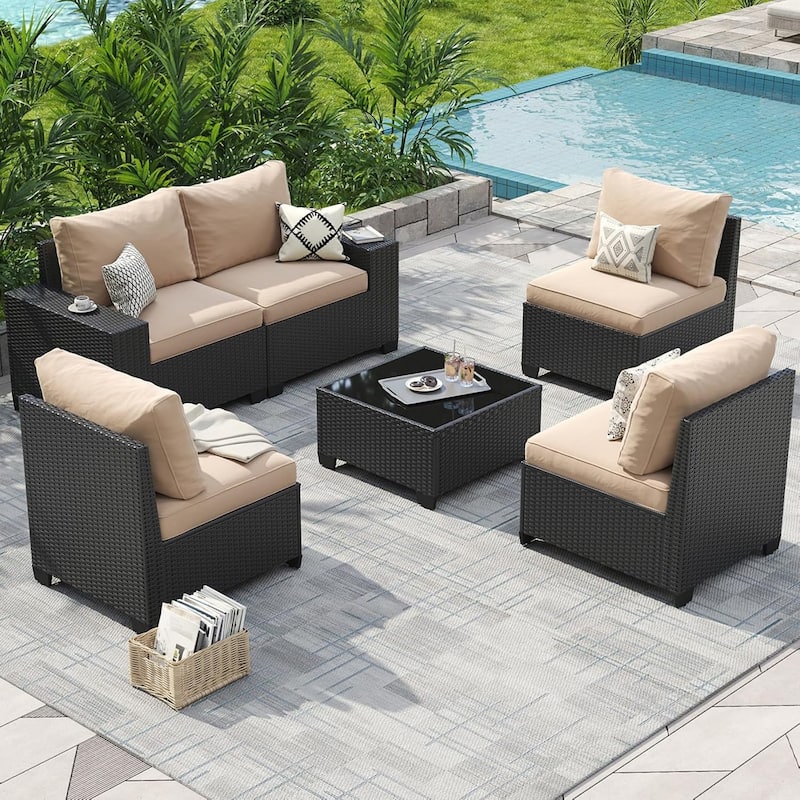 Outdoor Patio Furniture Sets with 4in Thicken Cushion - 6 pcs - Beige