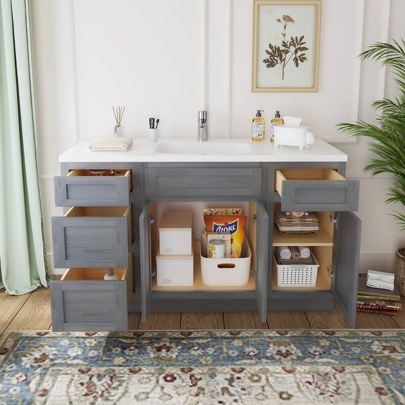 Vanity Art 54" Oak Freestanding Bathroom Vanity Cabinet without Top