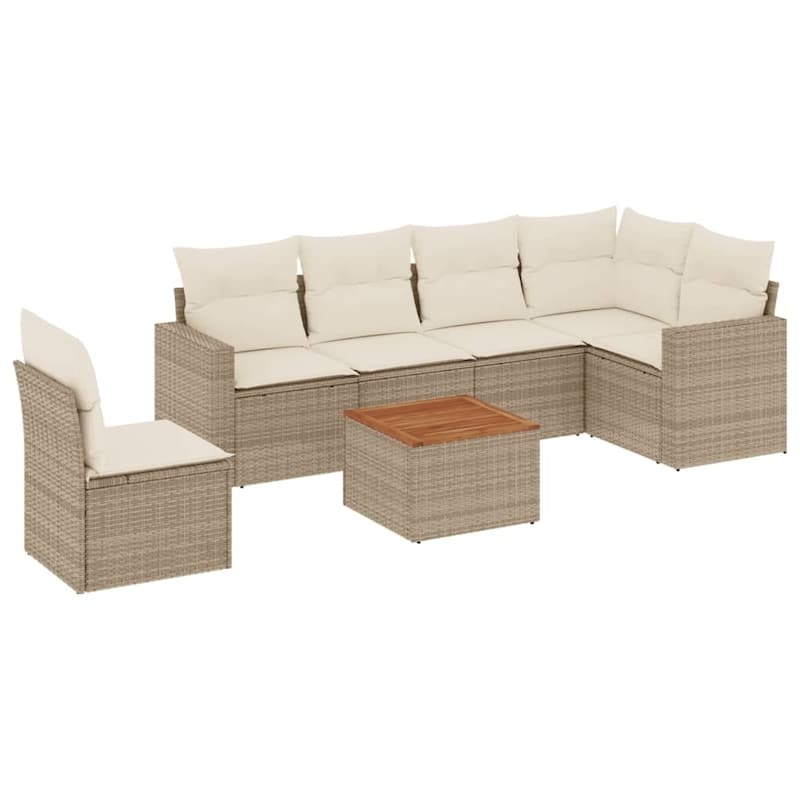 vidaXL Patio Sofa Set with Cushions Outdoor Furniture 7 Piece Poly Rattan - 21.7 x 21.7 x 14.6