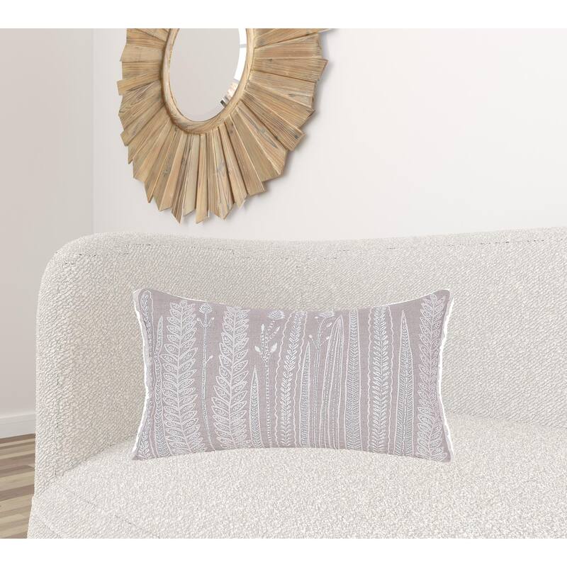Natural and Ivory Throw Pillow with Embroidery - Polyester - 24.00 in. x 16.00 in. x 4.00 in. - Pillow Sets - Natural/Ivory