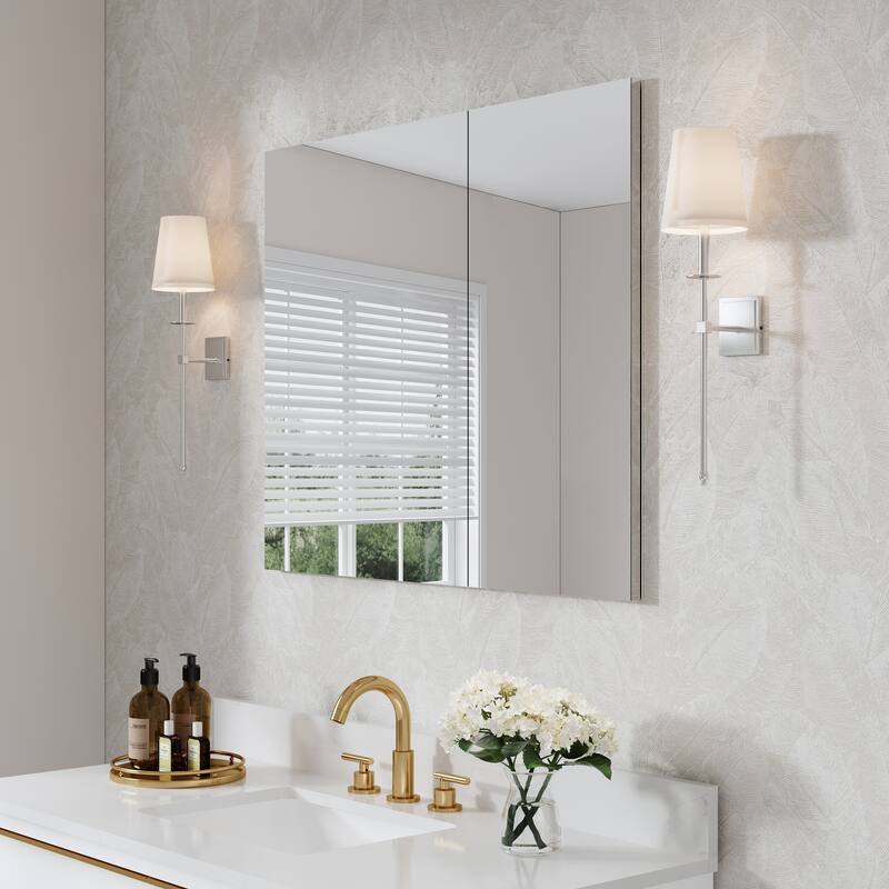Recessed or Surface Wall Mount Bathroom Medicine Cabinet With Adjustable Glass Shelves