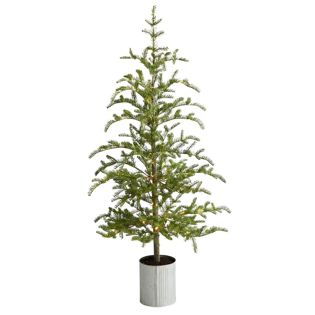 Pre-Lit Artificial Christmas Tree 5.5Ft Pine Tree with Planter & 150 Lights - Green - 66