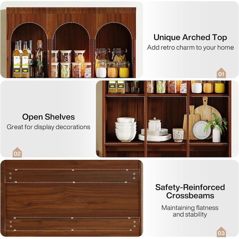 70.9" Tall Arched Bookcase for Living Room, 5-Tier Mid-Century Modern Freestanding Wooden Library Bookshelf