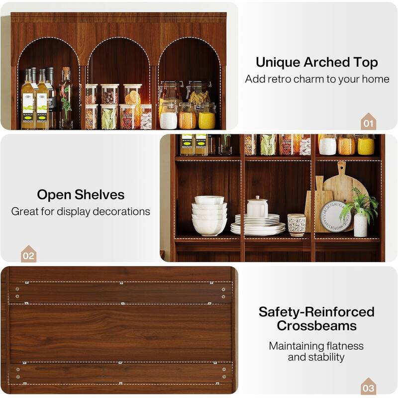 70.9" Tall Arched Bookshelf, 5-Tier Freestanding Wooden Large Commercial-Grade Library Display Bookcase for Office, Reception