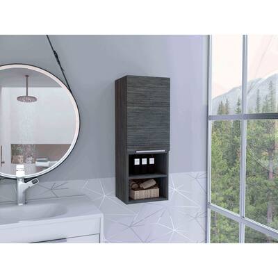 Bathroom Cabinet with 2 Interior Shelves, 2 External Shelves, Single Door, 32" High, Smokey Oak Finish