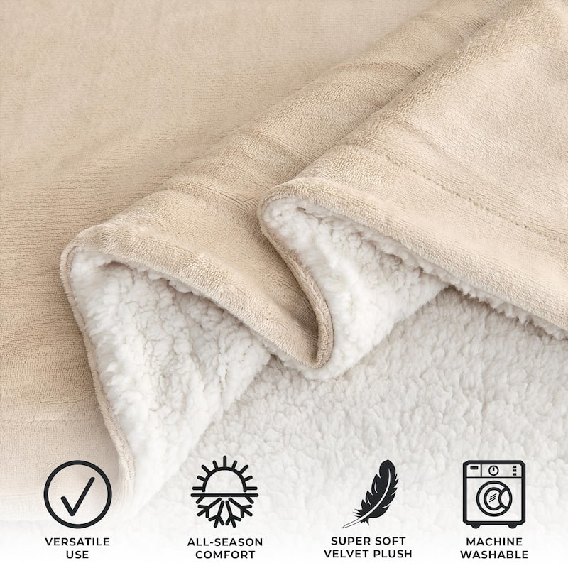 Linery & Co. Velvet Plush Reversible Sherpa Throw Blanket