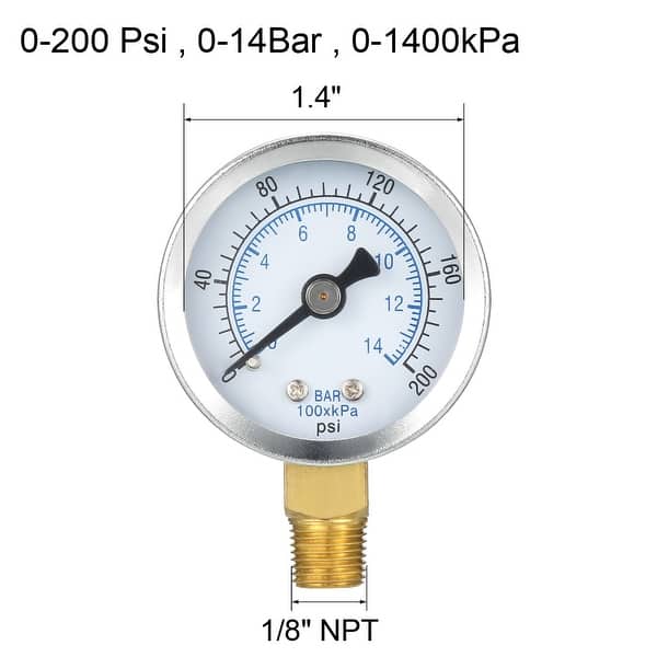 0-200psi,0-14bar 1//8inch BSPT Axial Pressure Gauge for Air Oil and Water Mechanical Pressure Gauge