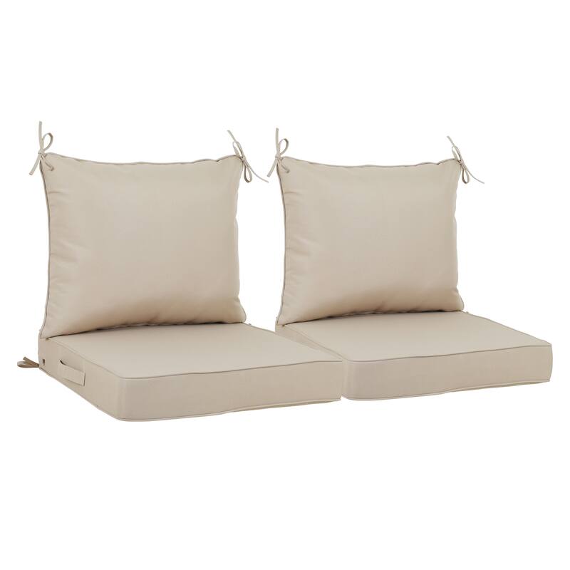2 Pieces Waterproof Polyester Patio Seat and Back Cushions 24x24 Deep Comfort for Outdoor Seating - Beige