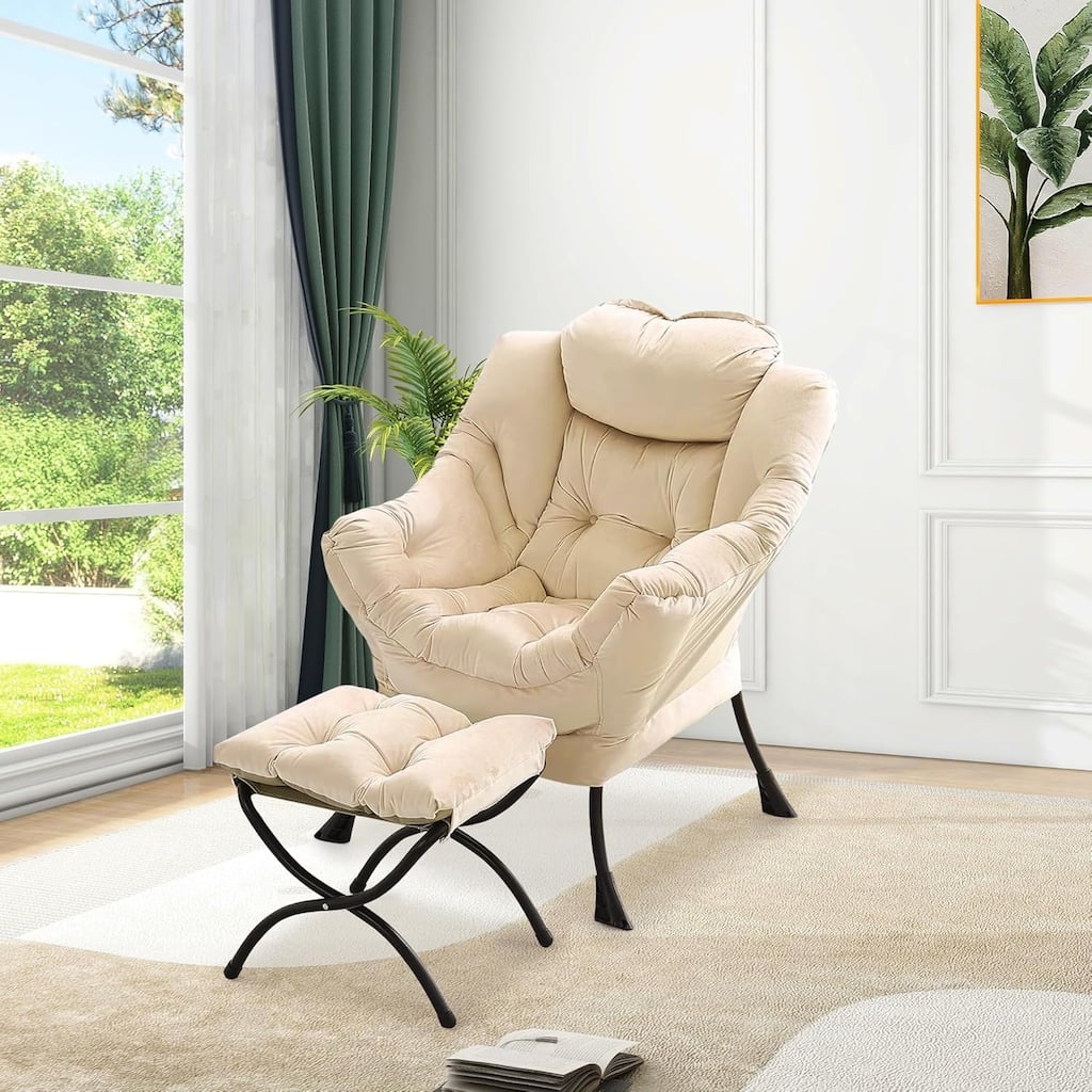 Lazy Chair with Ottoman,Reading Armchair with Side Pocket for Living Room