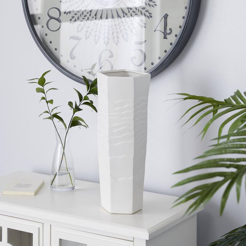 Ceramic Textured Decorative Vase - White - Roche River Decor