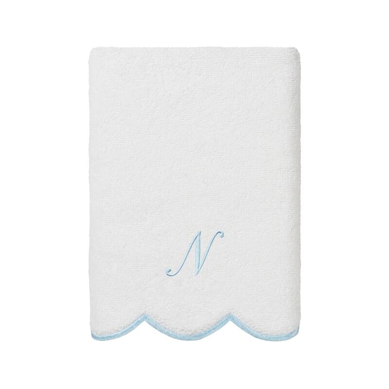 Authentic Hotel and Spa 100% Turkish Cotton Blue ADORNIA Scallop Personalized 3 Piece Towel Set - 3 Piece Set