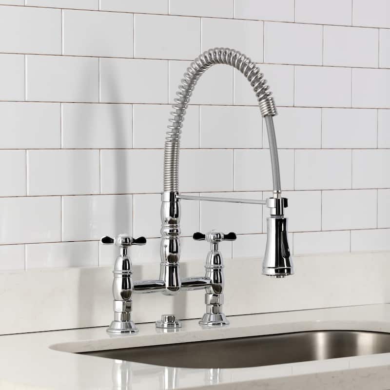 Kingston Brass Essex Double-Handle Wall-Mount Pre-Rinse Bridge Kitchen Faucet