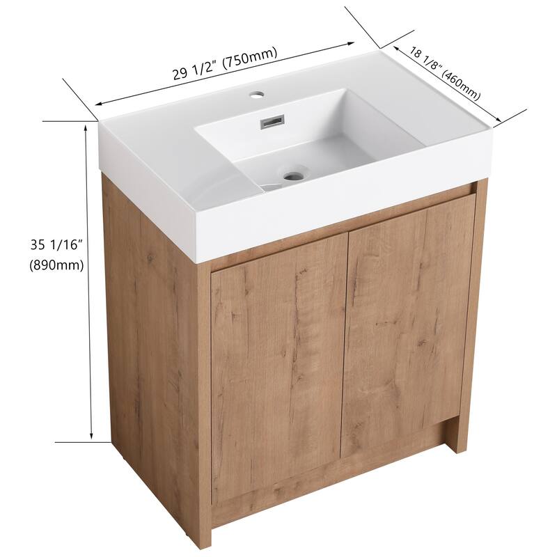 BNK 24/30/48/60 inch Freestanding Resin Sink Bathroom Vanity with Soft Close Door and Adjustable Shelf
