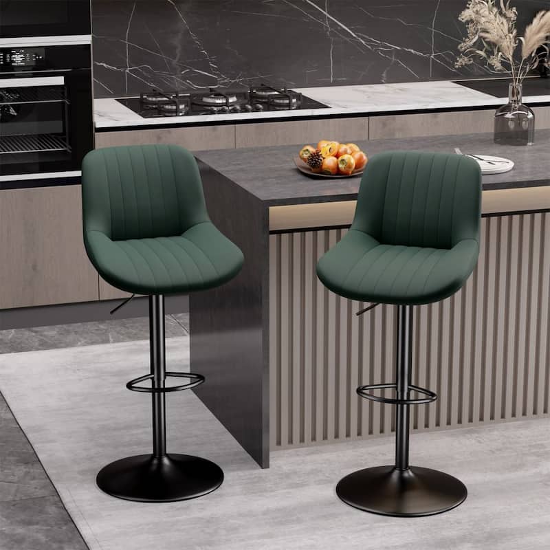 Set of 2 Adjustable Counter Height Swivel Bar Chairs - Green