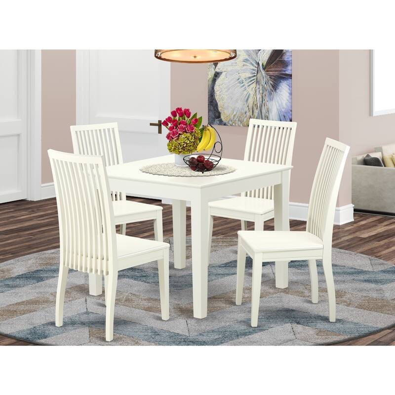 HomeStock 5-Pc Linen White Finish Solid Wood Top - Dining Room Set - Seats 4