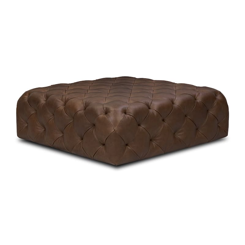 Poly & Bark Turin Leather Ottoman in Cognac Tan - Cocoa Brown