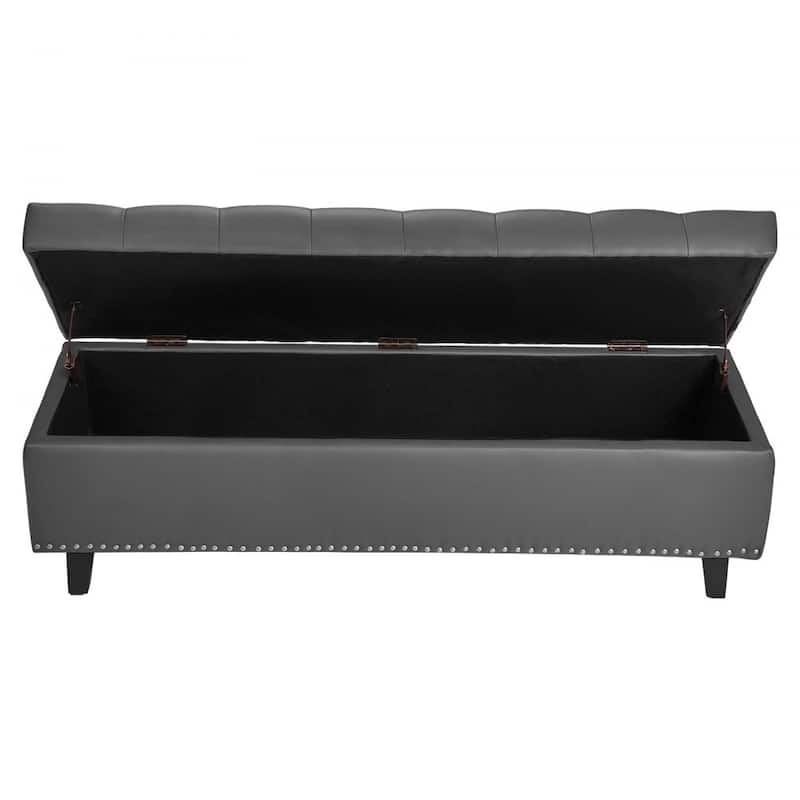 Modern PU Leather Storage Ottoman Bench with Spacious Hidden Storage and Comfortable Cushion - 51.37”L x 16.33”W x 17.33”H