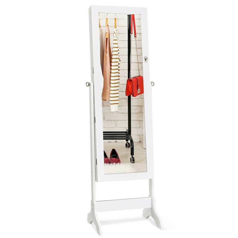 Costway Mirrored Jewelry Cabinet Storage Organizer Box Drawers White