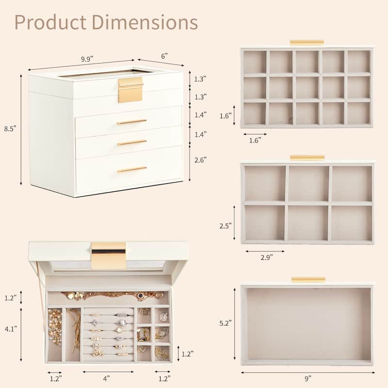 White-Pink Wood Jewelry Box with Velvet Lining and Clear Acrylic Top - 9.9” W x 6” D x 8.5” H