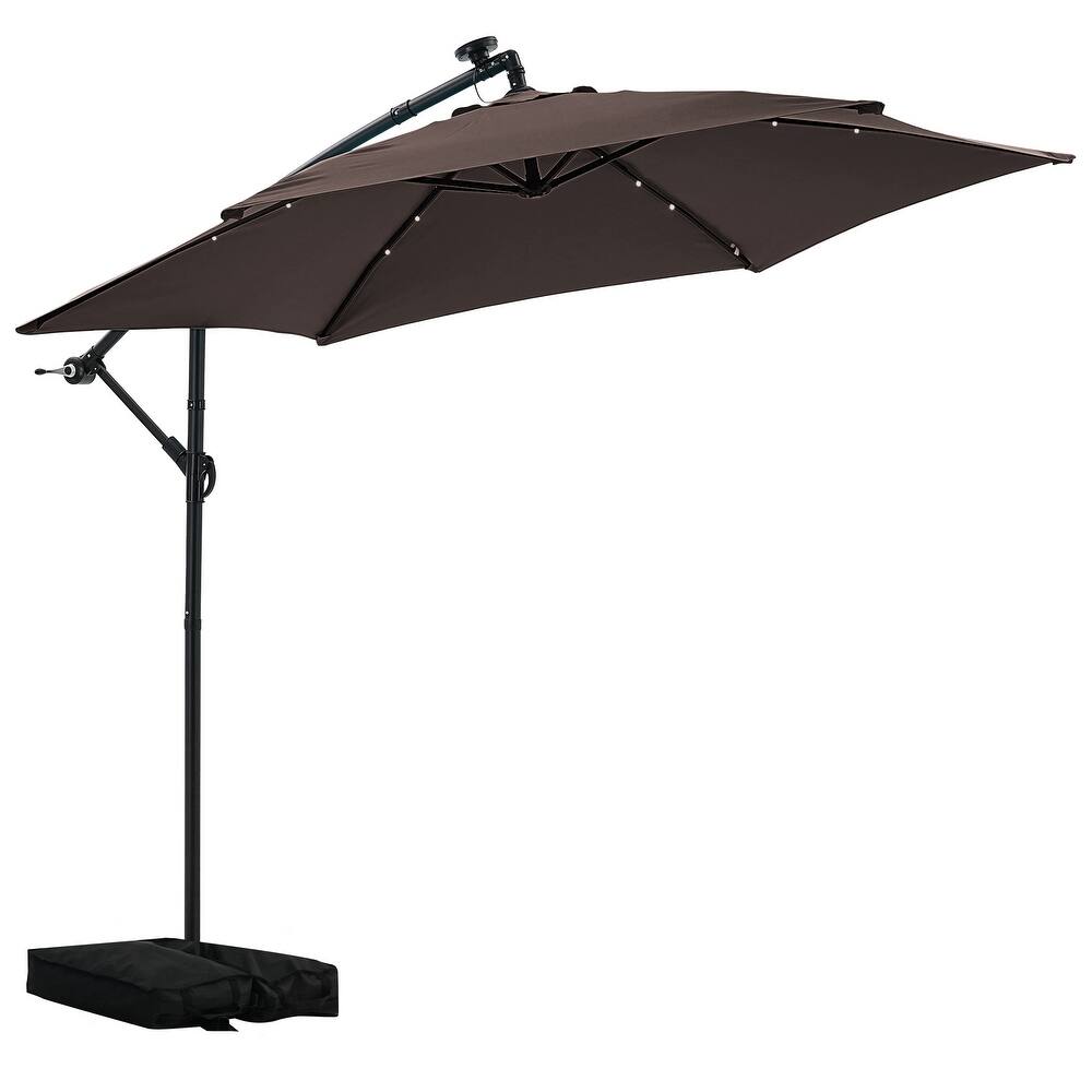 Autlaycil 10ft Offset Hanging Market Patio Umbrella With Base&Solar Lights