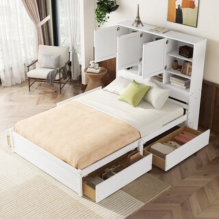 Queen Size Storage Wardrobe Platform Bed, White