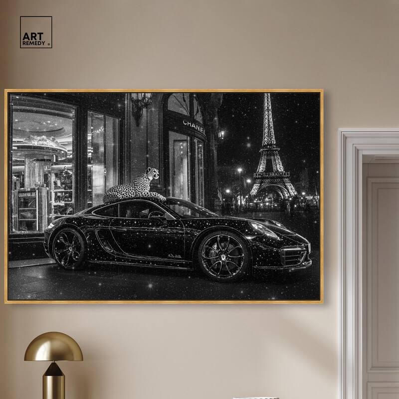 Glistening Cheetah and Car Canvas by Art Remedy