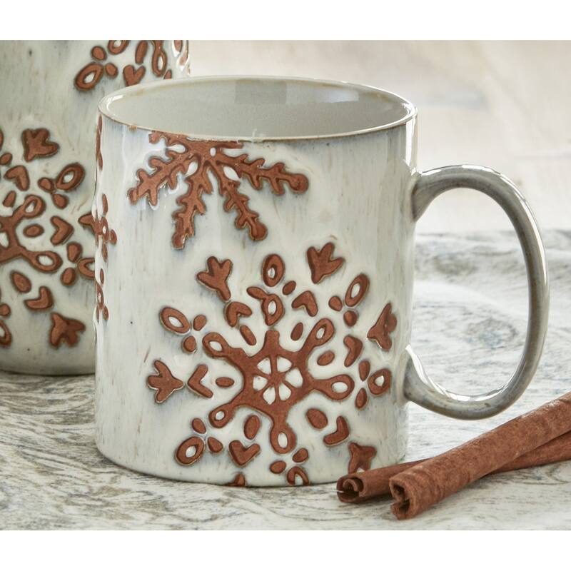 Winter Snowflake Travel Mug Stoneware Silicone Gasket Stoneware Lid 16 oz