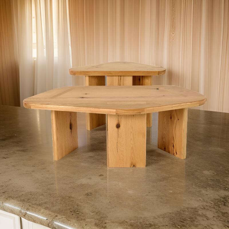 Cid Kirk Coffee Table Set of 2, Freeform Shape, Natural Oak Wood Frame