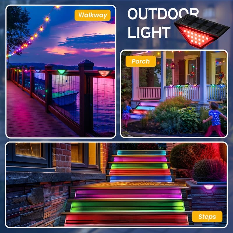 6 Pack Outdoor Solar Step Lights RGB Color Changing, Waterproof