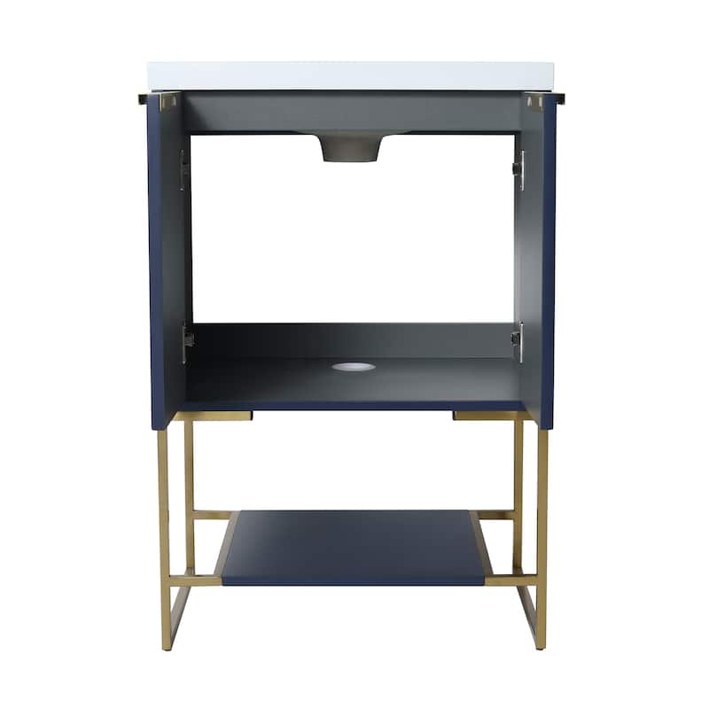 Bathroom Vanity With Sink In 24/30 Inch, Freestanding Bathroom Vanity With Soft Close Door & Drawer and Open Shelf