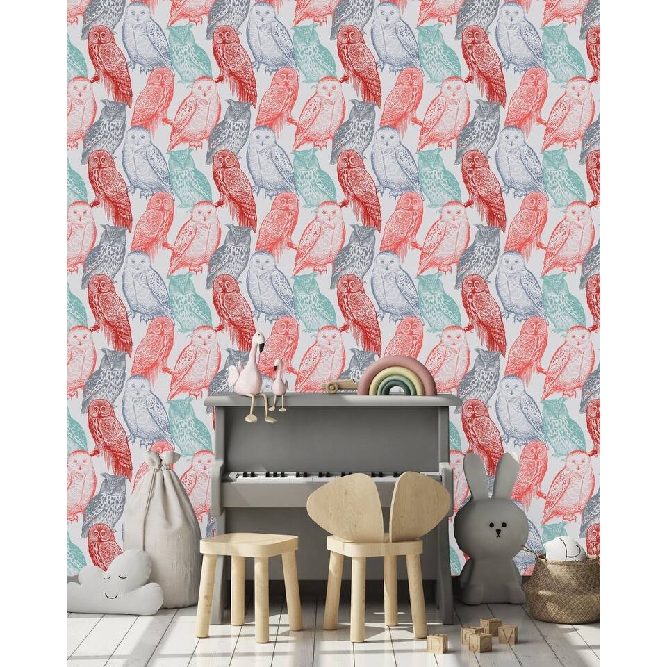 Multicolored Owls Wallpaper Peel and Stick and Prepasted Bed Bath