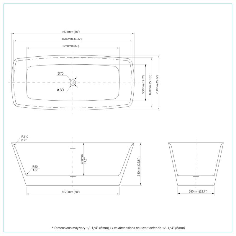A&E Bath Chester Glossy White Freestanding Rectangle Bathtub