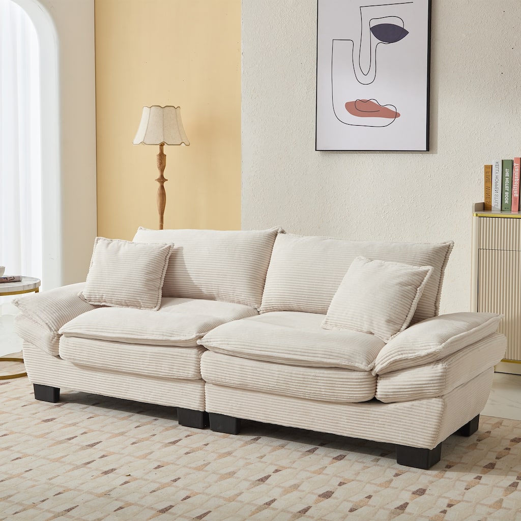 Comfy Corduroy Sofa Sleeper with Deep Seat and Pillows for Living Room, Bedroom, or Office