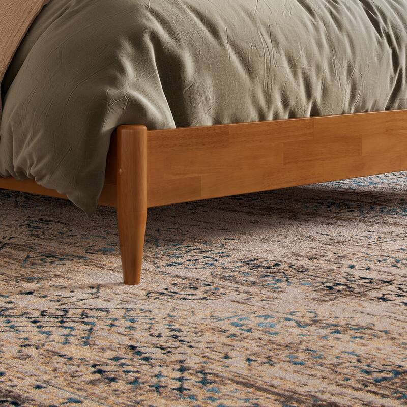 Quincy King Solid Wood Low Profile Platform Bed in Light Toffee