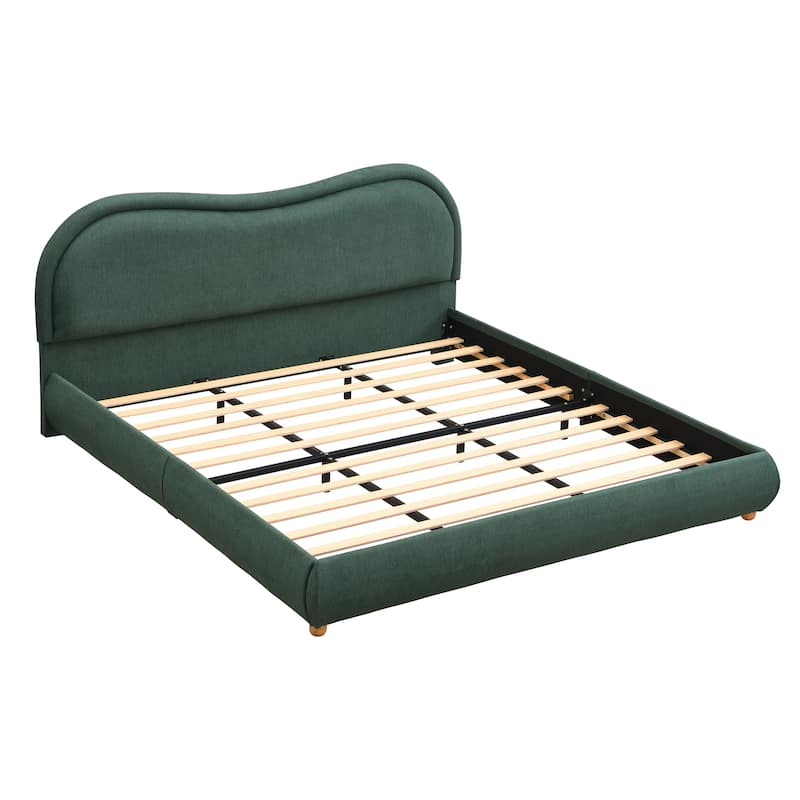 King Size Upholstered Platform Bed Frame with Headboard & Wood Legs