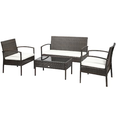 4 Piece Outdoor Patio Armchair and Loveseat Conversation Set
