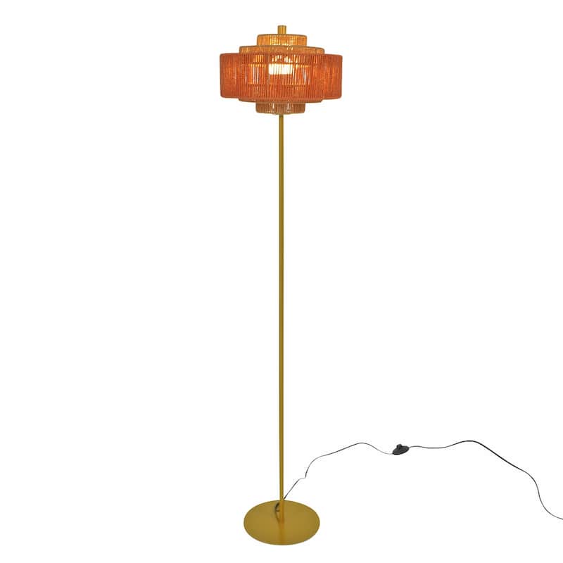 Katie Bohemian Tiered Rope Floor Lamp with Gold Base