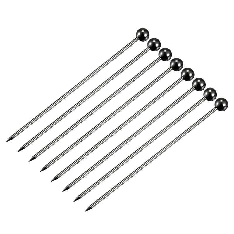 Metal Cocktail Picks 8Pcs, Reusable Cocktail Toothpick Ball Shape - Black - 11 cm/ 4.3 inches
