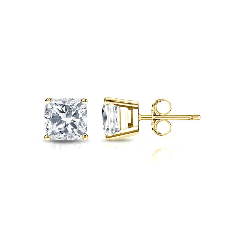 Auriya Lab Grown Cushion 4-Prong Diamond Stud Earrings 2.00 to 10.00 ct. tw. Push-Back (D-E VVS) - 3.00ct. wt. - Gold - Yellow