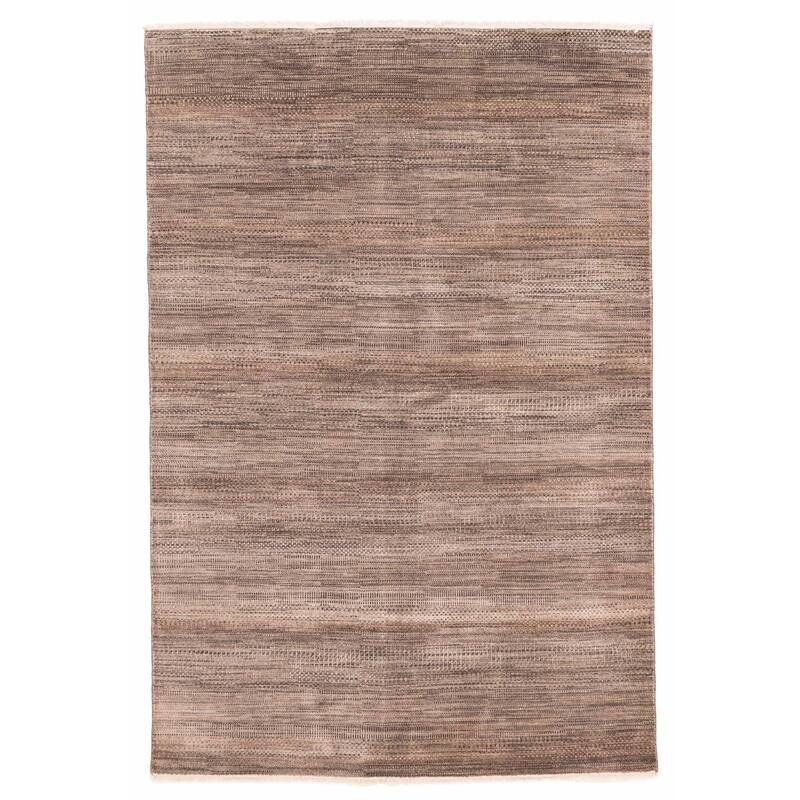 ECARPETGALLERY Hand-knotted Finest Silk Shadow Taupe Viscose, Wool Rug - 5'11 x 8'11