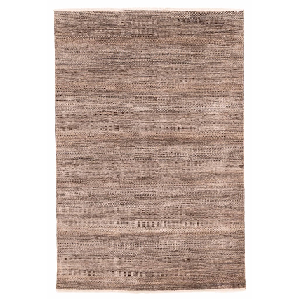 ECARPETGALLERY Hand-knotted Finest Silk Shadow Taupe Viscose, Wool Rug - 5'11 x 8'11